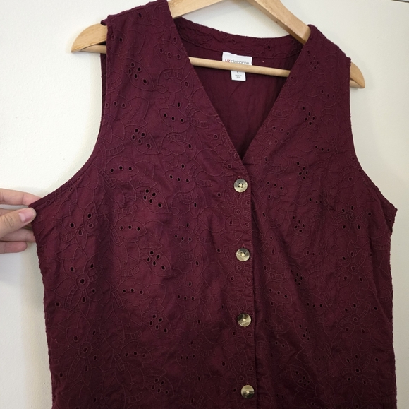 Liz Claiborne 100% Cotton Sleeveless Purple Eyelet Button Front Dress Size Large - Picture 4 of 5